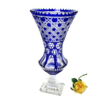 Cut to clear Crystal Vase Stem Based Cobalt Blue Beautiful Val St Lambert Style