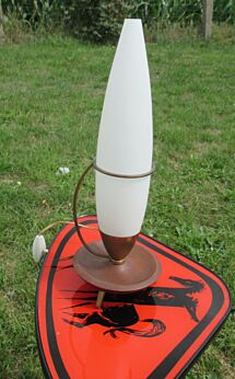 Vintage Mid Century Wood Brass Teak Tripod Table Desk Lamp Danish Modern Style