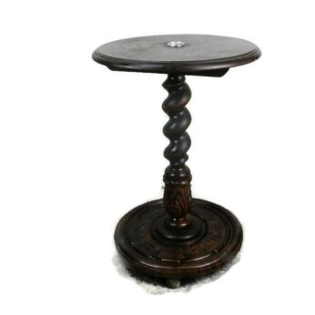 L Hand Carved Ornate Wood Barley Twist Pedestal Display Side Table Plant Stand
