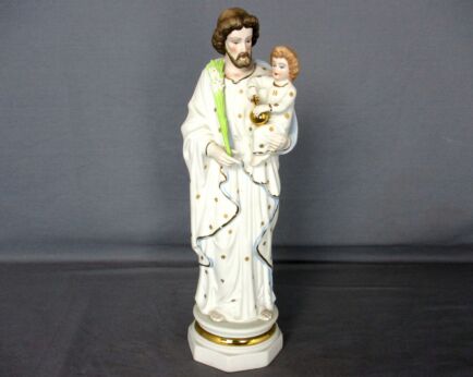 Antique Statue Saint Joseph Infant Child Jesus Bisque Porcelain Marked Germany