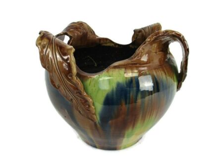 XL Planter Cache Pot French Pottery Faience Majolica Flowers Antique Gorgeous