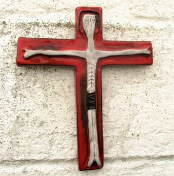 Red Glazed Mid Century Design Ceramic Modernist Crucifix era amphora Perignem