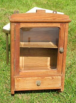 Vintage Medicine Kitchen Wall Cabinet Apothecary Beveled glass Door Display