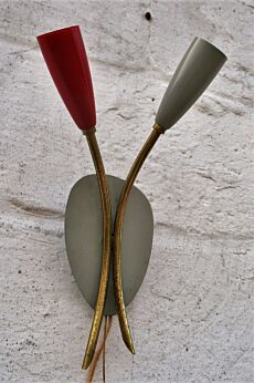 Double Wall Sconce Lamp Stilnovo Mid Century Modern Vintage Grey Red Rare