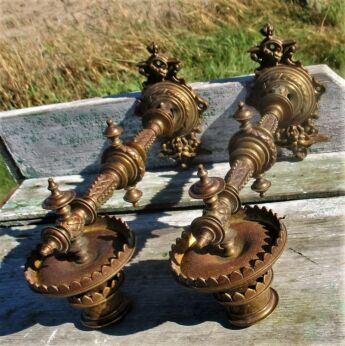Pair of Vintage Brass Ornate Wall Mounted Candle Holders Dragon