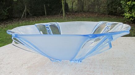 Depression Glass Platter Bowl Dish art Deco Motive Czecho Slovakia Light Blue