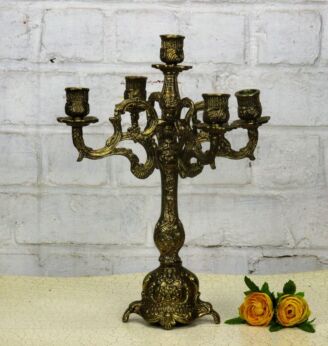 Antique Vintage 5 arm Candelabra Candle Holder Gorgeous Brass Ornate Gorgeous
