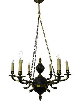 French Empire Chandelier Green Tole Brass 6 arms Hollywood Regency Ducks WOW