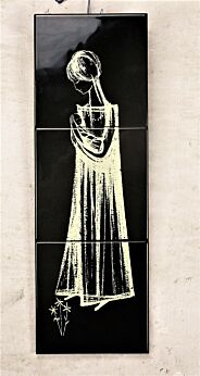 Large Vintage Ceramic Black Tile Wall Hanging Mettlach Mother and Child tender