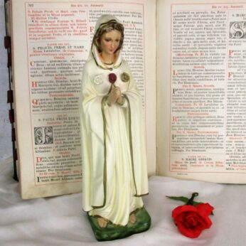 Small Vintage Statue Maria Rosa Mystica Montichiari Italian Plaster 11.22" HTF