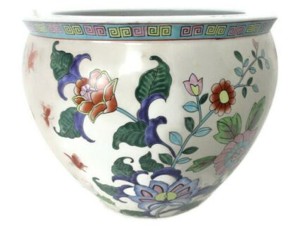 XL Vintage Chinese Porcelain Koi Fish Bowl Planter Vase Cachepot Flowers  Stunning