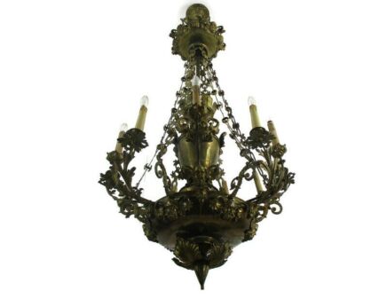 Gothic 18th Century 12 Lights Arms Candle Gas Chandelier Lamp Brass Exceptional  WOW!!!