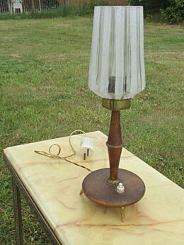 Vintage Mid Century Oak Tripod Table Desk Lamp Retro
