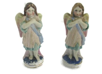 Pair Couple antique Angels MIniature Figurines Porcelain