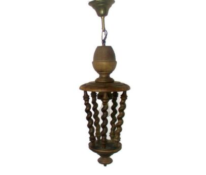 Barley Twist Wooden Pendant Lantern Light Chandelier Hand carved Wood HTF