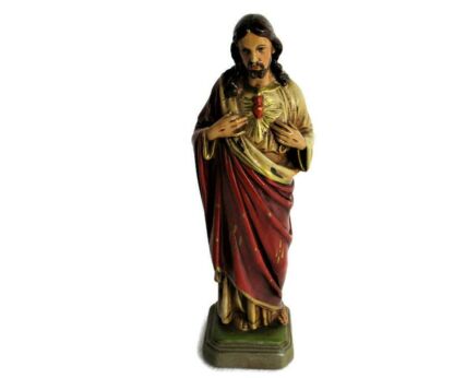 Antique Statue Jesus Christ Savior Sacred Heart Neo Gothic 1900s Plaster 11.81"