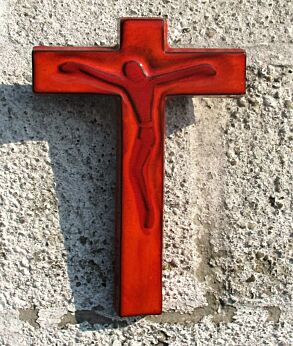 Mid Century Design Ceramic Modernist Crucifix Red Bayer era Perignem Amphora