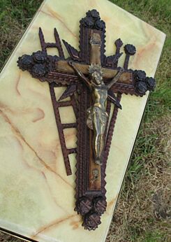 Vintage Tramp Art Crucifix Jesus Wall Hanging Christ Cross Catholic Carved Wood