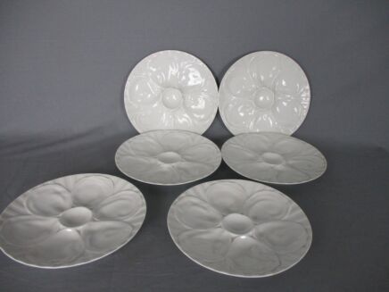 Set of 6 Oyster Plates Porcelain White French Pillivuyt Vintage Seafood Plates Stylish
