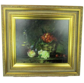 Large Oil Painting Canvas Framed Gorgeous Frame Signed Still life Bouquet