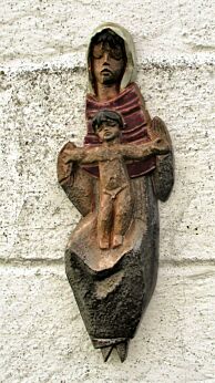 Mid Century Design Ceramic Wall Plaque Virgin Mary Infant Child Signed Karel
