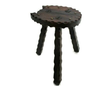 Small Wooden Spanish Tripod Side Display Wine Milking Stool Table Pedestal Plant Bonsai Stand Vintage Barn Country Farmhouse