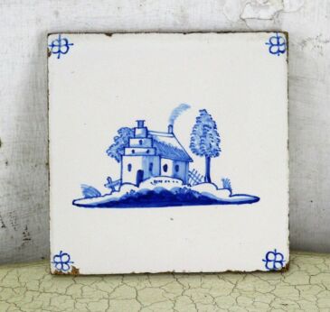 Antique Delft Tile Dutch Blue White House Tree Dutch Landscape