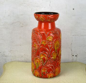Large West Germany Bay Vase Ceramic Mid Century Modern Orange Yellow 16.14"