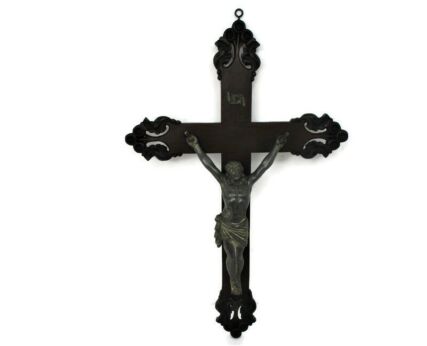 XL Hanging Crucifix Cross Corpus Christi Jesus Christ Hand Carved ornate Wood Spelter Corpus Chapel 29.92"