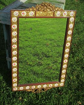 Large Mirror Wood Brass Ornate Children Spain Medallions Limoges style Lovely
