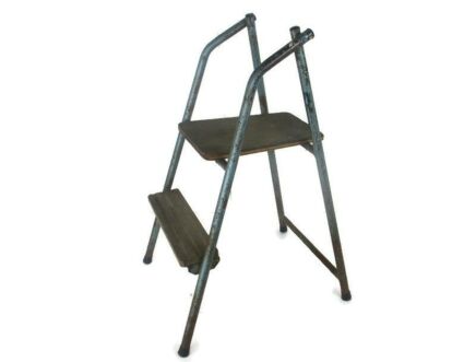 Mid Century Step Ladder Iron Wood Fold Out Steps Kitchen Library Funky