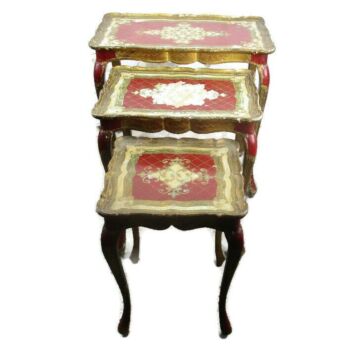 Set of 3 Italian Florentine Hollywood Regency Wood Stacking Red Nesting Tables