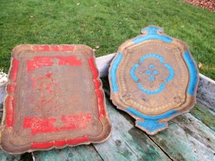 Italian Mid Century Hollywood Regency Florentine 2 Gold Gild Serving Trays