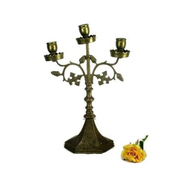 Gorgeous Embossed Brass Ornate 3 Arm Candle Holder Candelabra Hollywood Regency