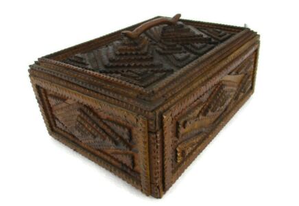 Tramp Folk Art trench Art Layered Handmade HTF Pencil Sewing Quilting Box hand Made Large Antique