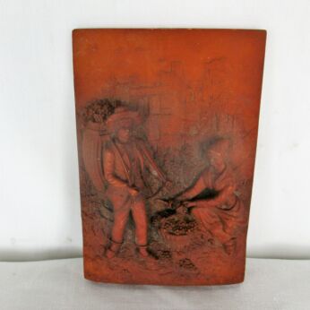 Wall Panel Bas Relief Tableaux Plaque Terra Cotta Couple Grape Pickers Sealed