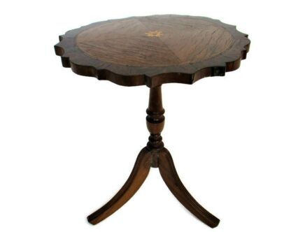 Italian Hand Carved Wood Coffee Wine Side Table Inlay Marquetry Tripod Pedestal Gorgeous
