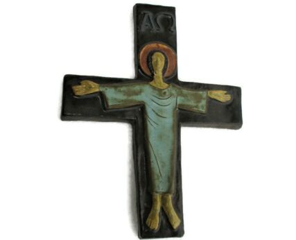 65 Mid Century Design Ceramic Modern Crucifix Ceramic Jesus Christ Marked Amphora Modernist Wall Hanging