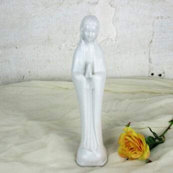 Porcelain Statue Virgin Mary Madonna Our Lady Folded Hands White 9.44"