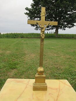 Vintage Brass Table Altar Crucifix Christ Cross Memento Mori Cross 22.05"