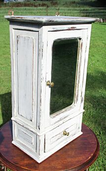 Vintage French Provincial White Wood Medicine Cabinet Apothecary Beveled glass