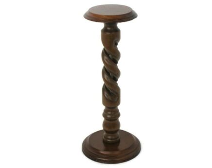 Hand Carved Wood Open Barley Twist Pedestal Display Side Table Plant Bonsai Stand Country Farmhouse Barn Style 28.74"