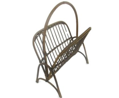 Mid Century Modern Rattan Magazine Newspaper Basket Rack Box Modernist HTF