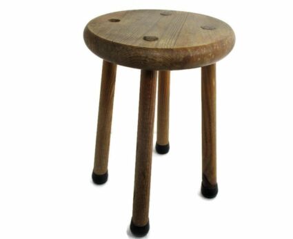 Old Milk Milking Stool Farmhouse Country Barn Style French Side Display Table Pedestal Plant Stand Oak