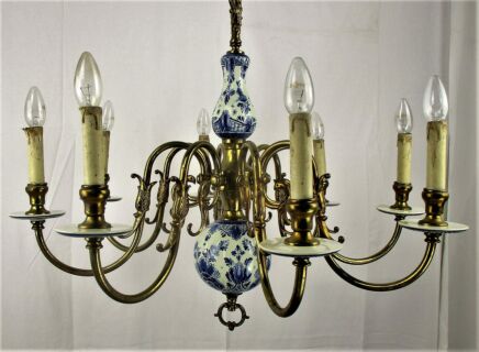 Delft Blue White Chandelier 8 arm Lights Porcelain Mid Century Modern