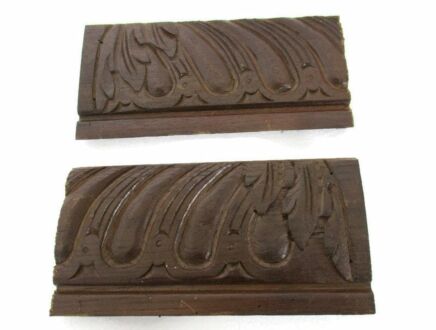 2 Small pieces Antique French Carved Oak Reclaimed Architectural Trim Pediment Salvage Wood