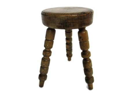 Vintage Hand Carved wood  Milking Stool Pedestal Table Plant Flower Bonsai Stand Side Table Barn Country Style