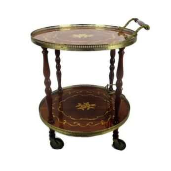 Round Italian Bar Cocktail Tea Cart Trolley Italian Hollywood Regency Marquetry
