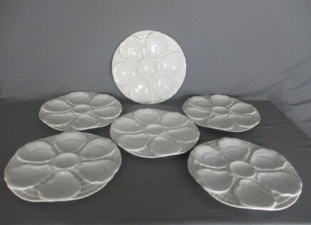 Set of 6 Oyster Plates Porcelain White  Vintage Seafood Plates Stylish Bavaria Weiden Bauscher  Germany