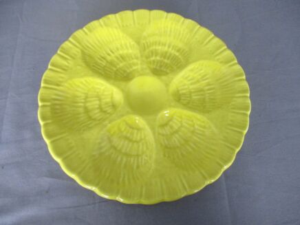 French Oyster Plate Faience Ceramic Majolica Vintage Yellow